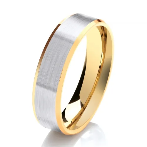 BiMetal Flat Court - Wide Central Stripe Wedding Ring 